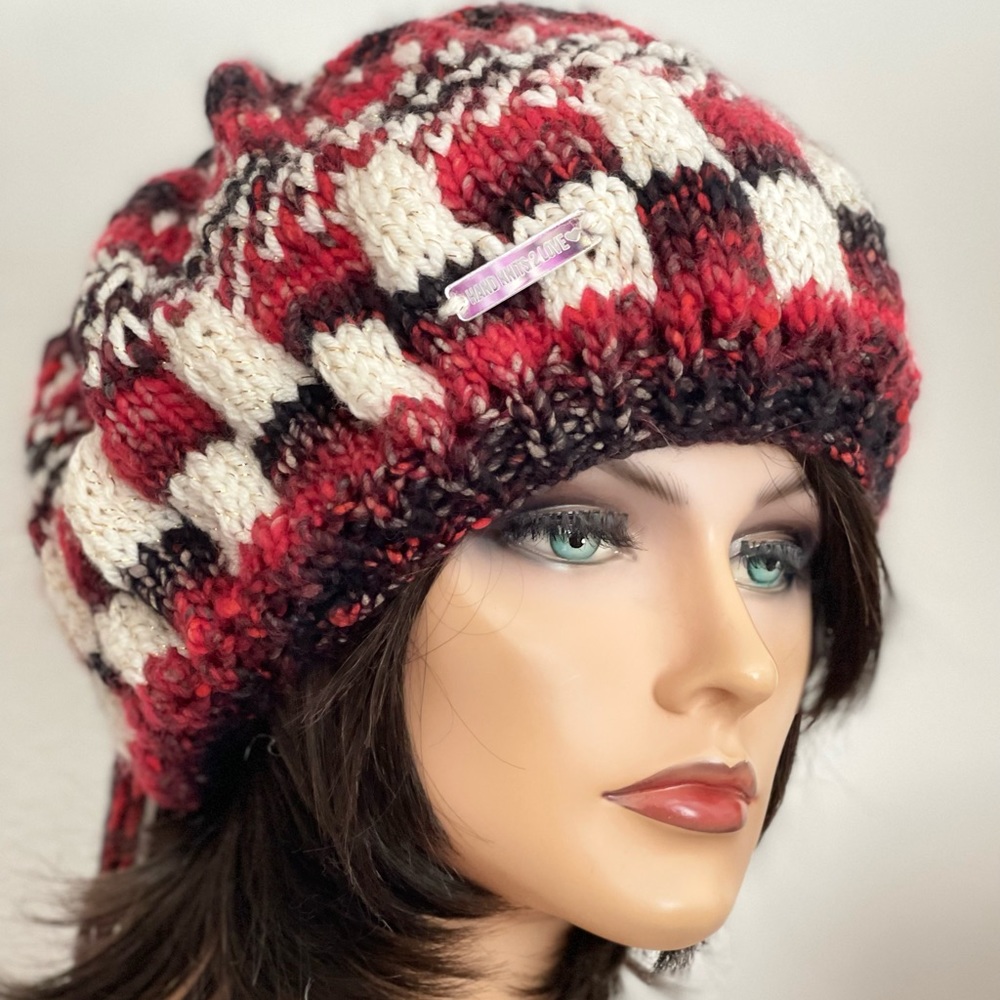 Hand Knits 2 Love Slouch Beanie Hat Cap Fair-isle Paid Tassel Designer Ombre